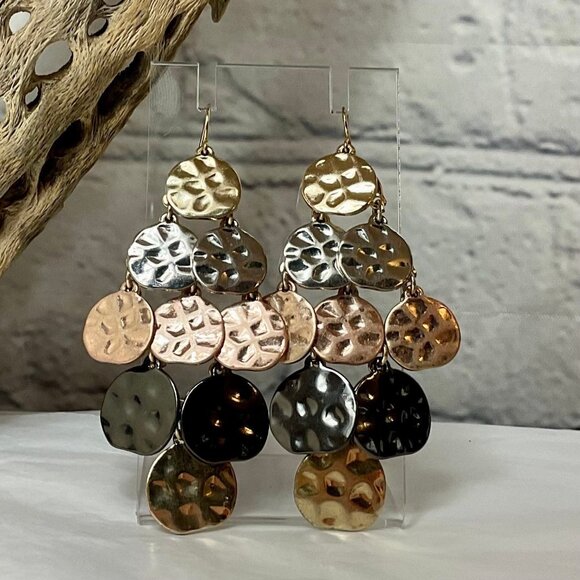 Tri-Tone 2" Chandelier Dangling Hook Earrings - Picture 1 of 4